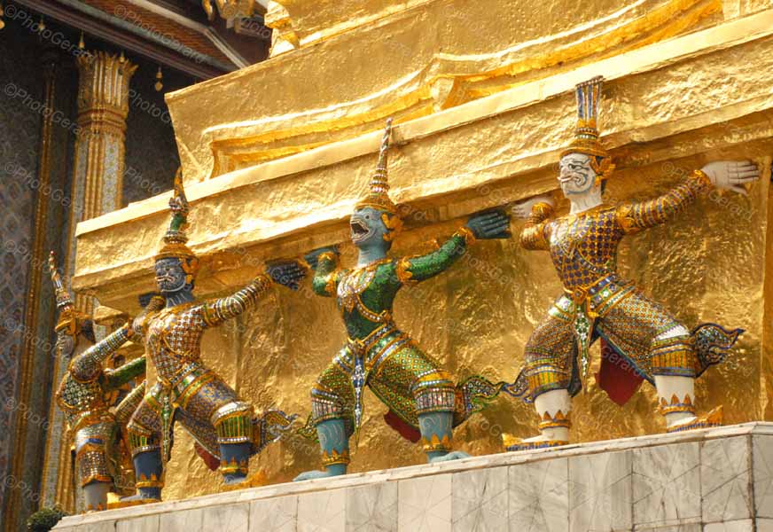 Khon Figures Stand On Guard at the Royal Palace Bangkok Thailand